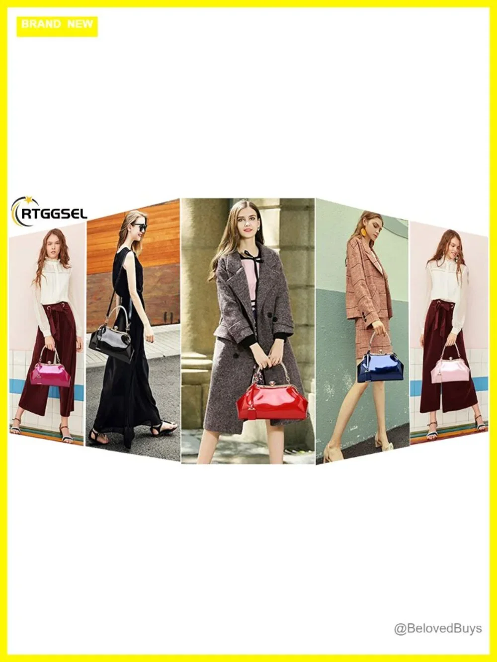 Women's Glossy Faux Patent Leather Top Handle Satchel Handbag with Crystal,